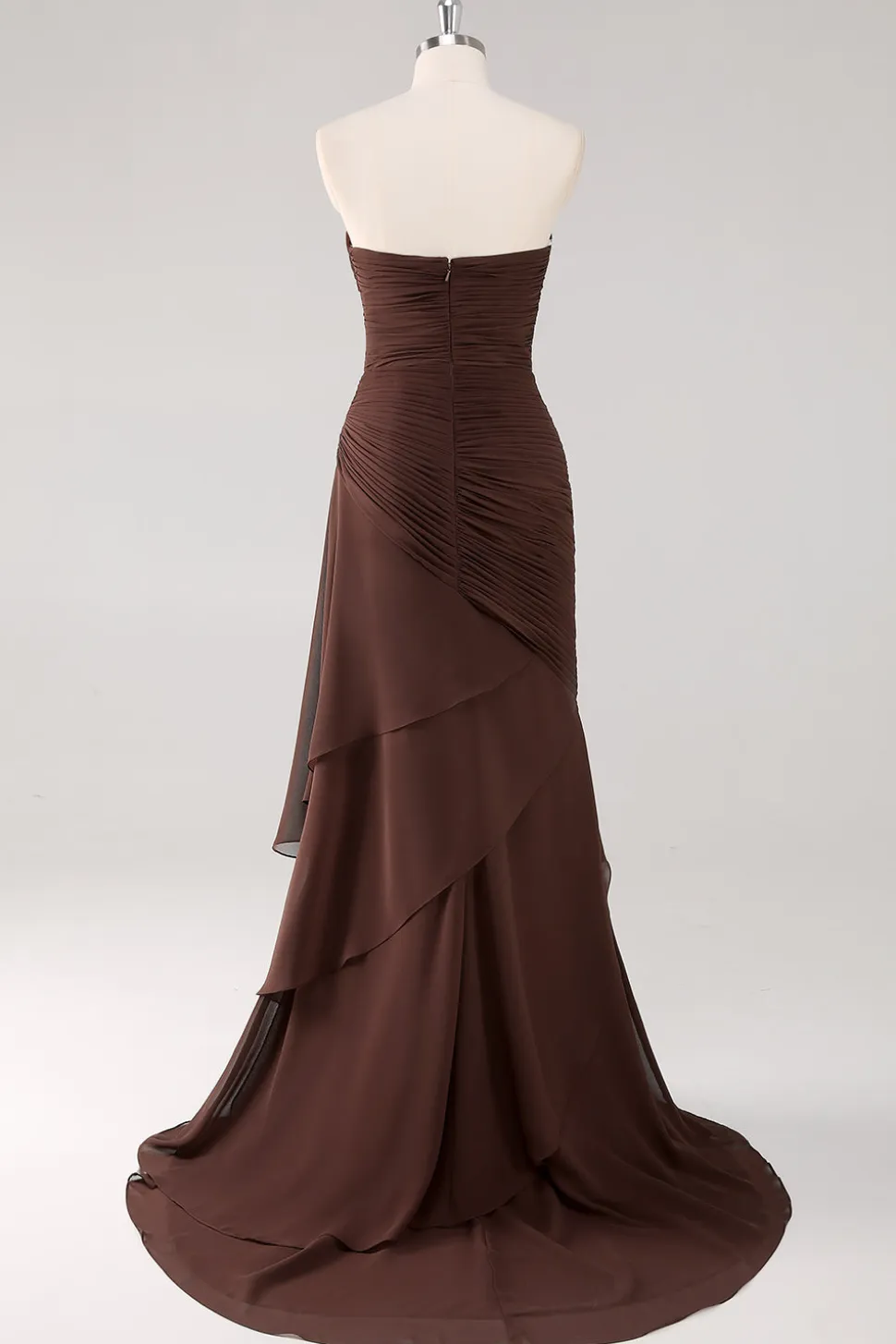 Vestidos Cerimónia Castanho Chiffon Escuro Longo Sem Alças