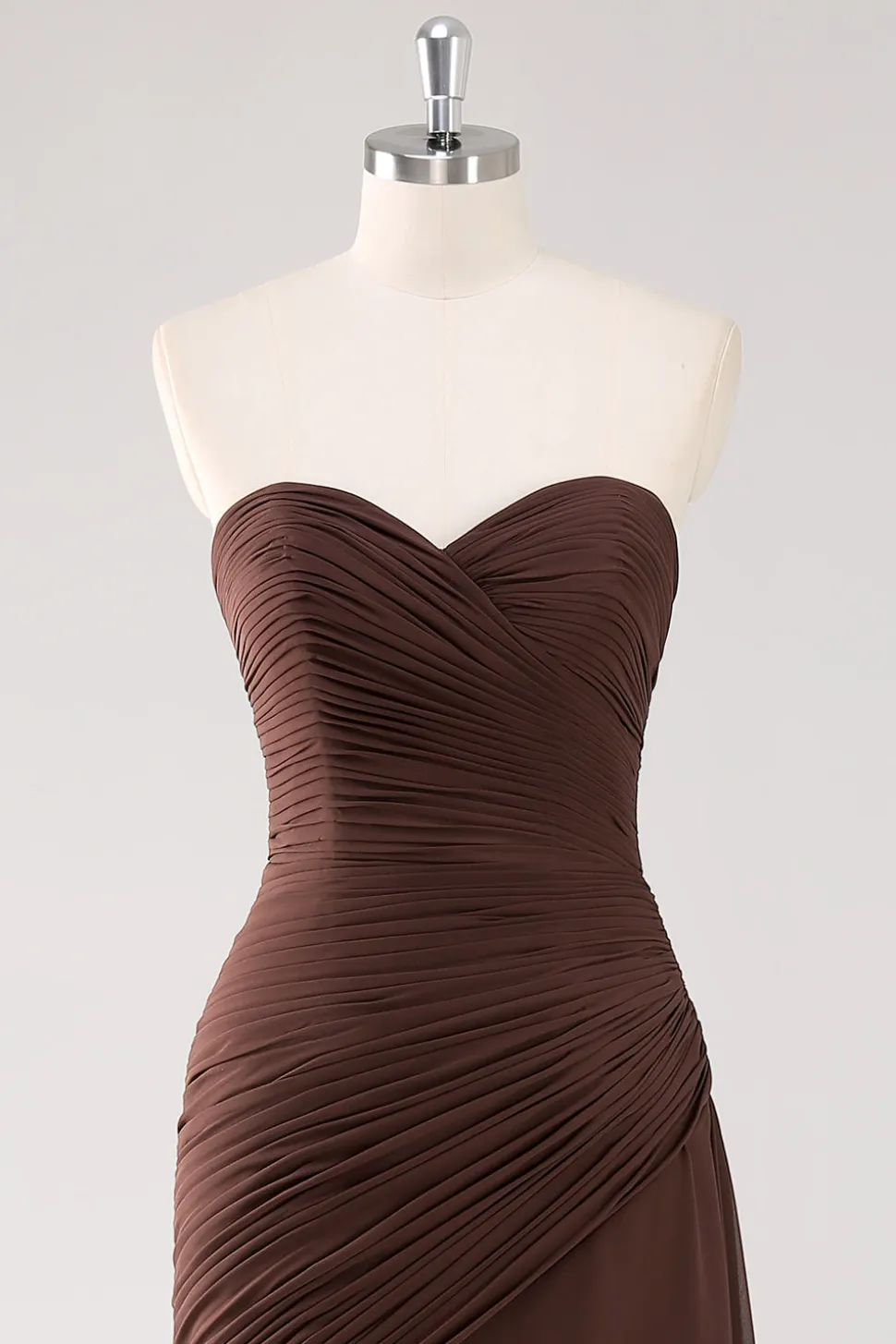 Vestidos Cerimónia Castanho Chiffon Escuro Longo Sem Alças