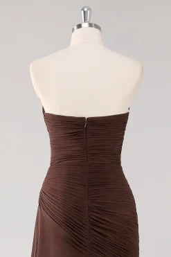 Vestidos Cerimónia Castanho Chiffon Escuro Longo Sem Alças