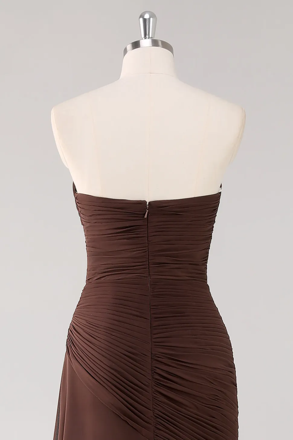 Vestidos Cerimónia Castanho Chiffon Escuro Longo Sem Alças
