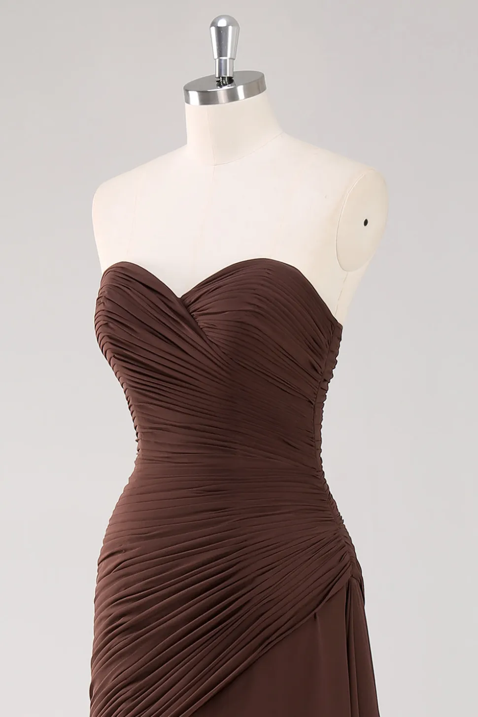 Vestidos Cerimónia Castanho Chiffon Escuro Longo Sem Alças