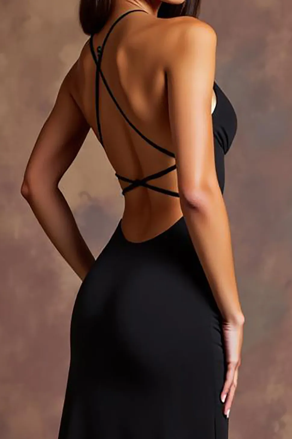 Vestidos Cerimónia com Fenda Preto Cetim Longo Decote em V Bainha