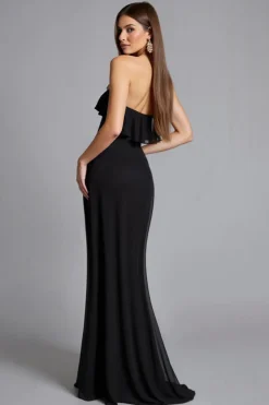 Vestidos Cerimónia com Fenda Preto Fora do Ombro Babado Longo