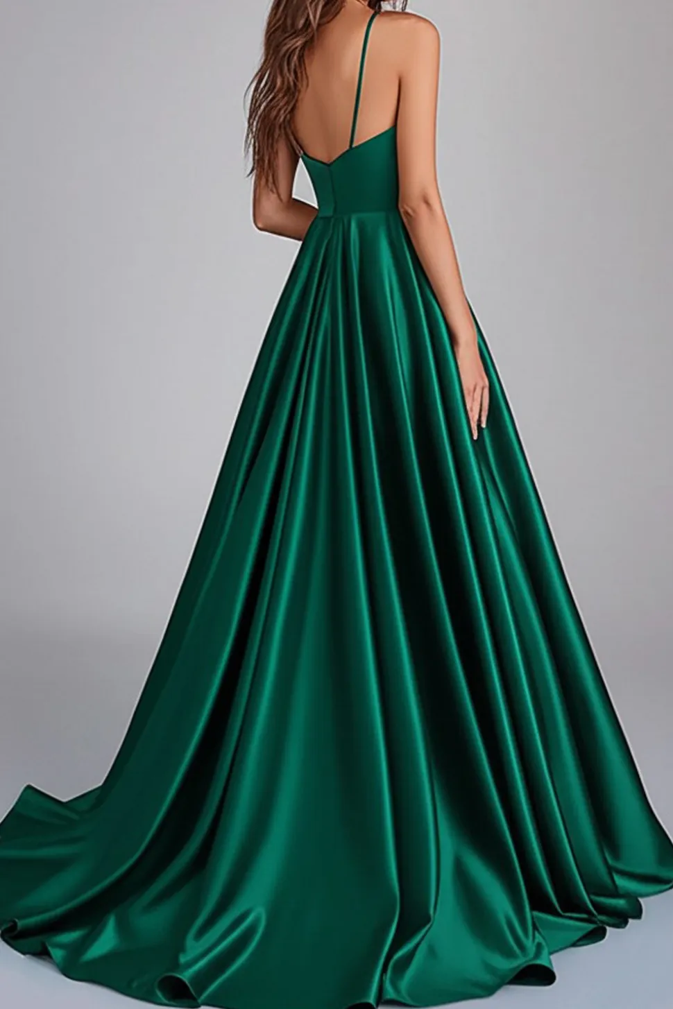 Vestidos Cerimónia com Fenda Longo Verde Escuro Linha-A Cetim