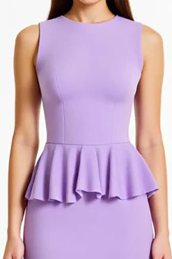 Vestidos Cerimónia com Folhos Sereia Lilás Longo Pescoço Redondo