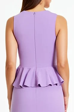 Vestidos Cerimónia com Folhos Sereia Lilás Longo Pescoço Redondo
