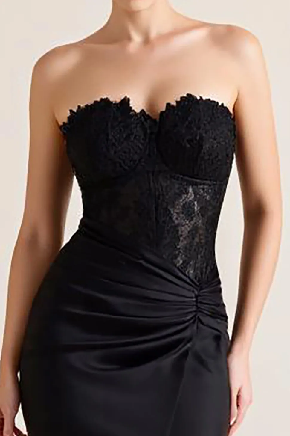 Vestidos Cerimónia com Renda Sereia Preto Sem Alças Cetim Longo