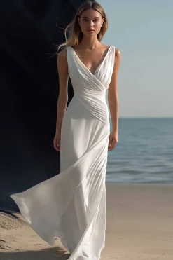Vestidos Cerimónia Decote em V Longo Branco