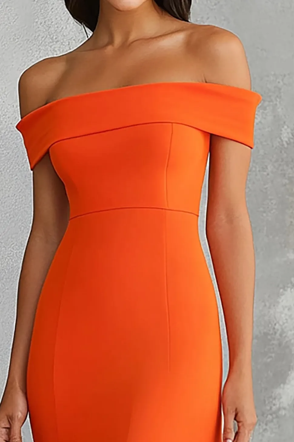 Vestidos Cerimónia Laranja Fora do Ombro Sereia Longo