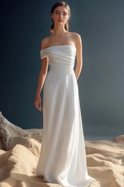 Vestidos Cerimónia Longo Branco Fora do Ombro Cetim