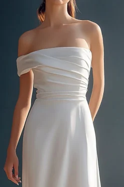 Vestidos Cerimónia Longo Branco Fora do Ombro Cetim