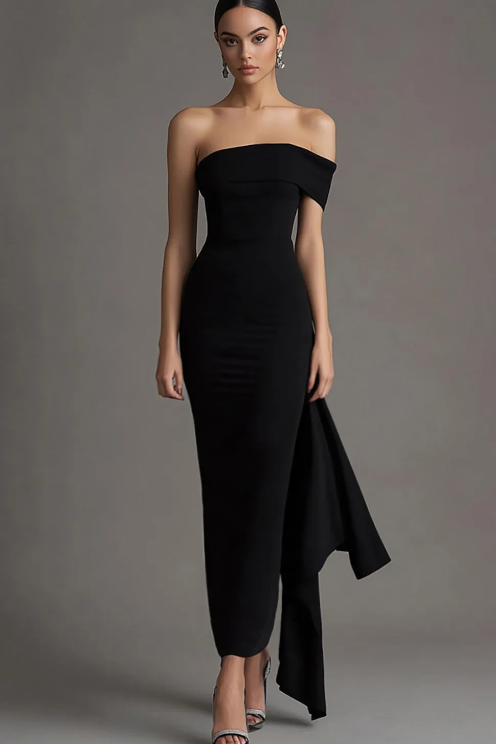 Vestidos Cerimónia Longo Preto Fora do ombro Bodycon