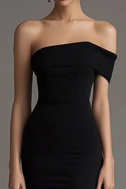 Vestidos Cerimónia Longo Preto Fora do ombro Bodycon