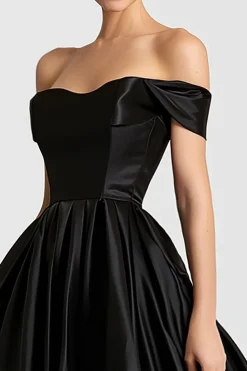 Vestidos Cerimónia Longo Preto Linha-A Fora do Ombro