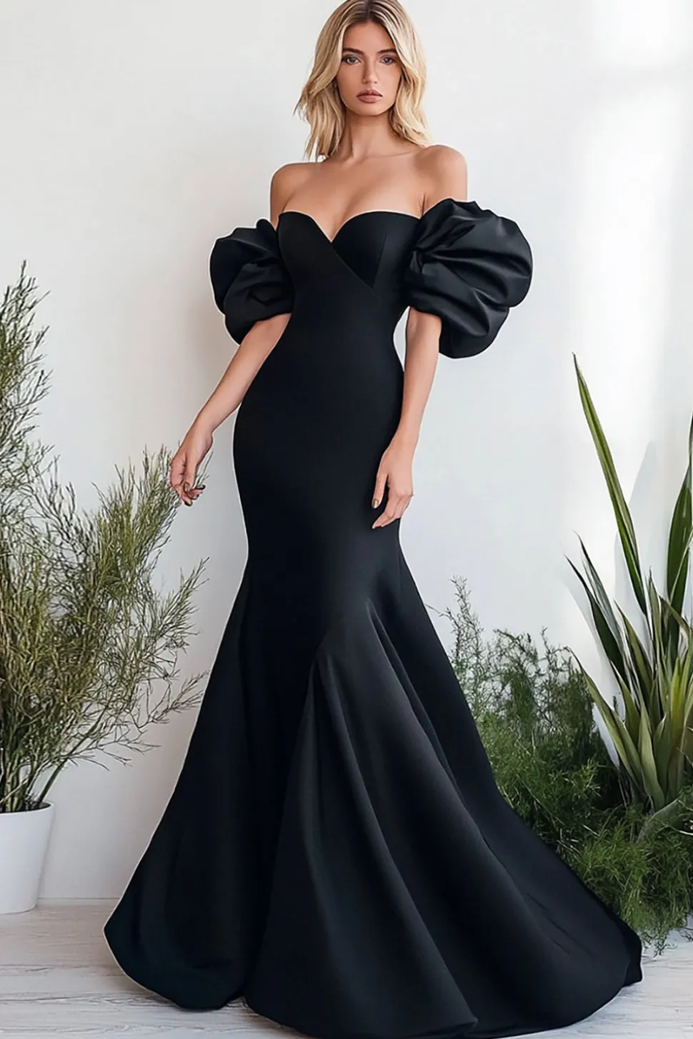 Vestidos Cerimónia Longo Sereia Preta Fora do Ombro Cetim