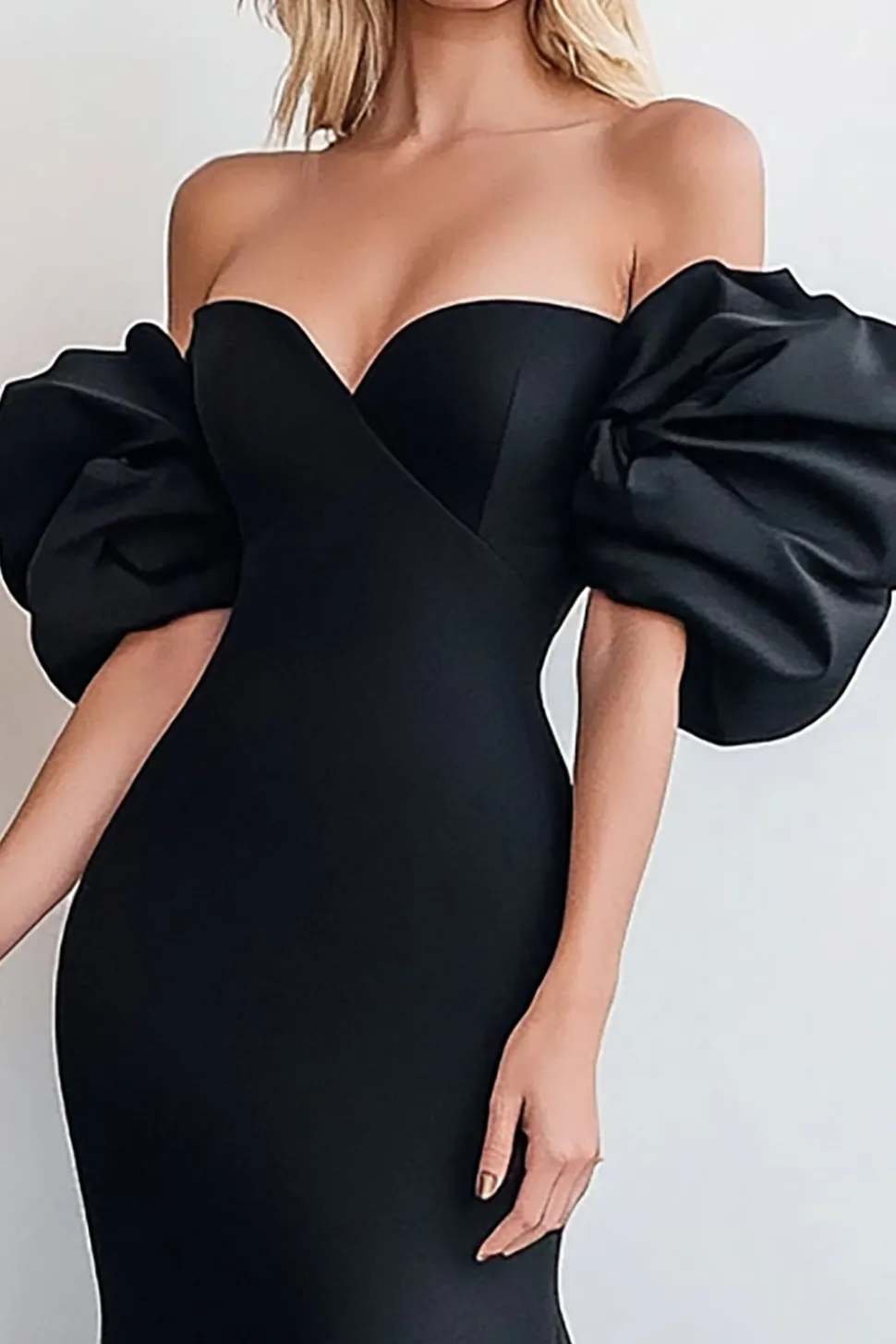 Vestidos Cerimónia Longo Sereia Preta Fora do Ombro Cetim