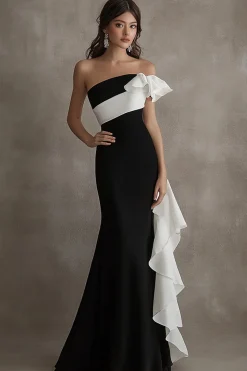 Vestidos Cerimónia Longo Sereia Preto Branco Sem Alças