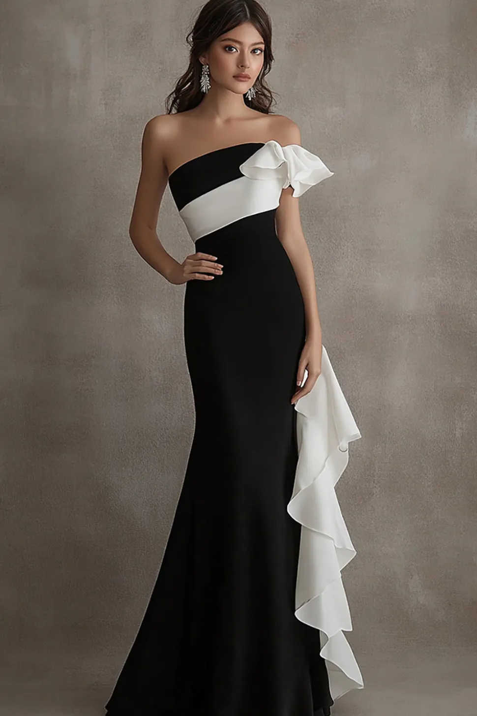 Vestidos Cerimónia Longo Sereia Preto Branco Sem Alças