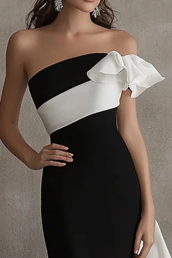 Vestidos Cerimónia Longo Sereia Preto Branco Sem Alças
