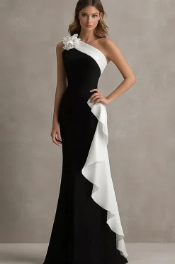 Vestidos Cerimónia Preto Branco Longo Um Ombro Sereia