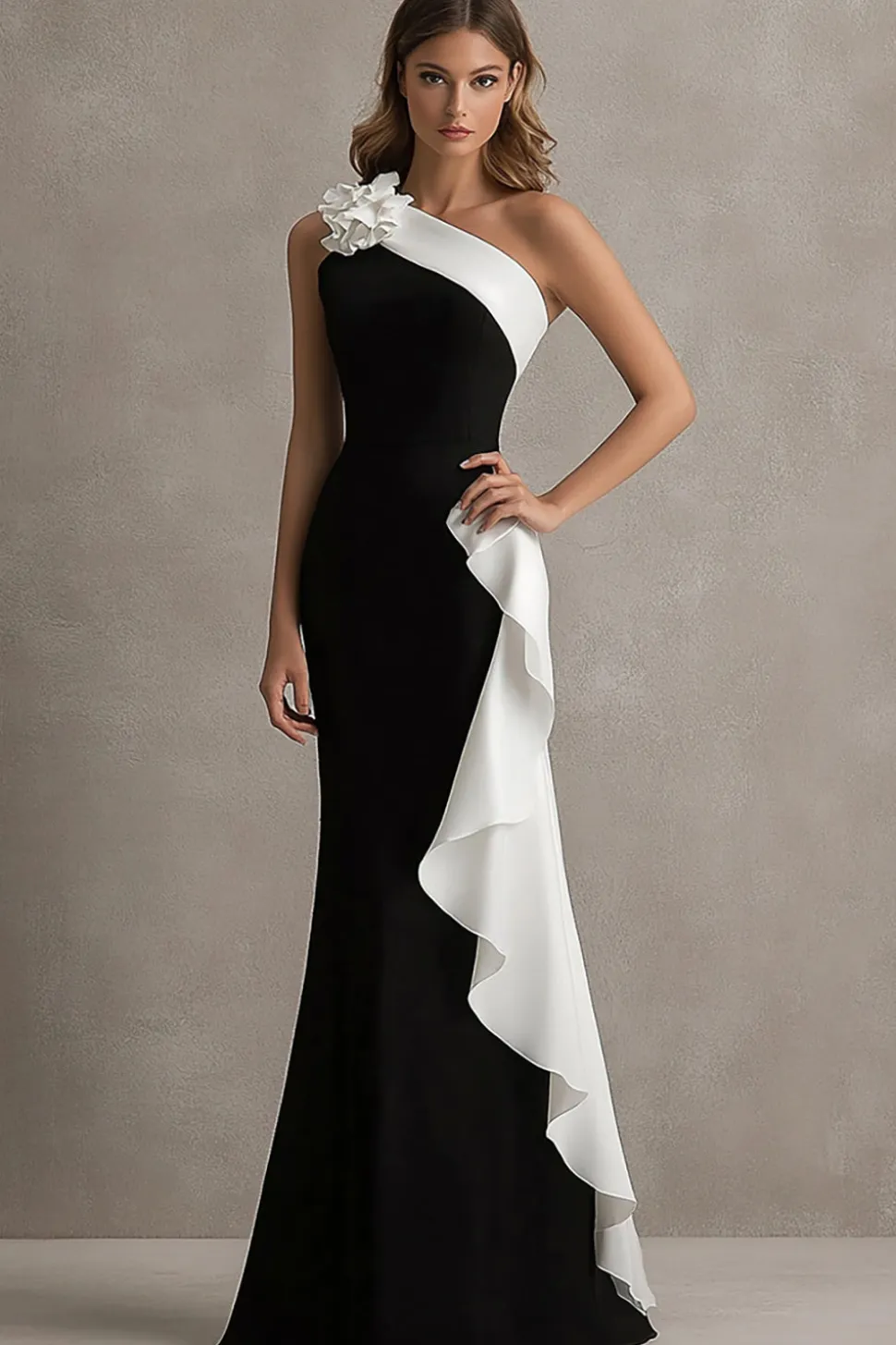Vestidos Cerimónia Preto Branco Longo Um Ombro Sereia