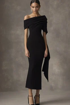 Vestidos Cerimónia Preto Longo Sereia Fora do Ombro
