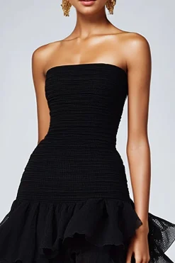 Vestidos Cerimónia Preto Longo Sem Alças Chiffon Tule Assimétrico