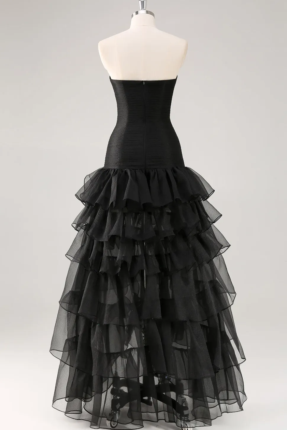 Vestidos Cerimónia Preto Longo Sem Alças Chiffon Tule Assimétrico