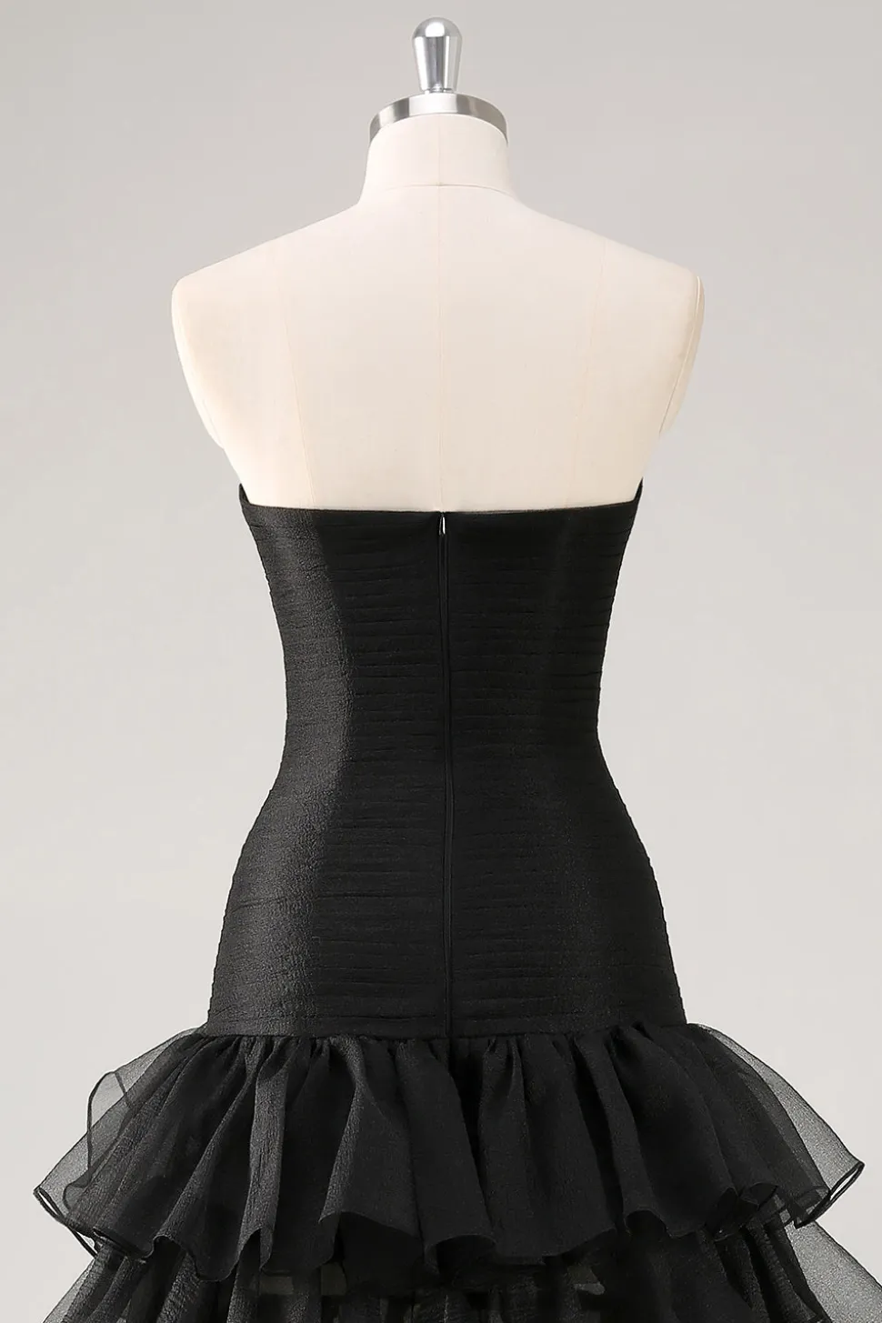 Vestidos Cerimónia Preto Longo Sem Alças Chiffon Tule Assimétrico