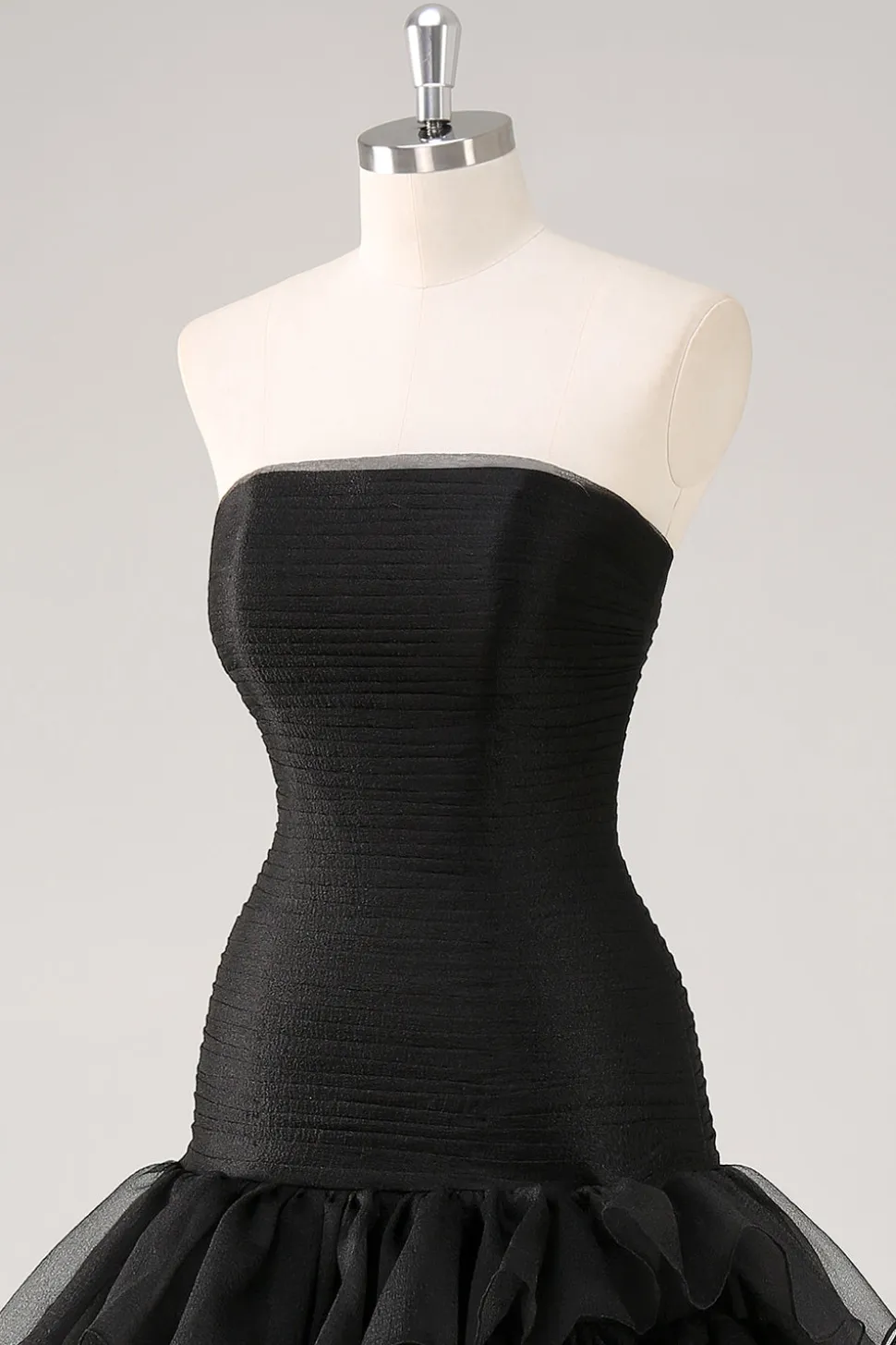 Vestidos Cerimónia Preto Longo Sem Alças Chiffon Tule Assimétrico