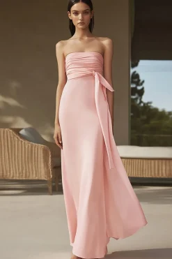 Vestidos Cerimónia Rosa Sem Alças Bainha Ruched Chiffon Longo