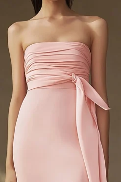 Vestidos Cerimónia Rosa Sem Alças Bainha Ruched Chiffon Longo