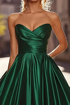 Vestidos Cerimónia Sem Alças Verde Escuro Cetim Longo