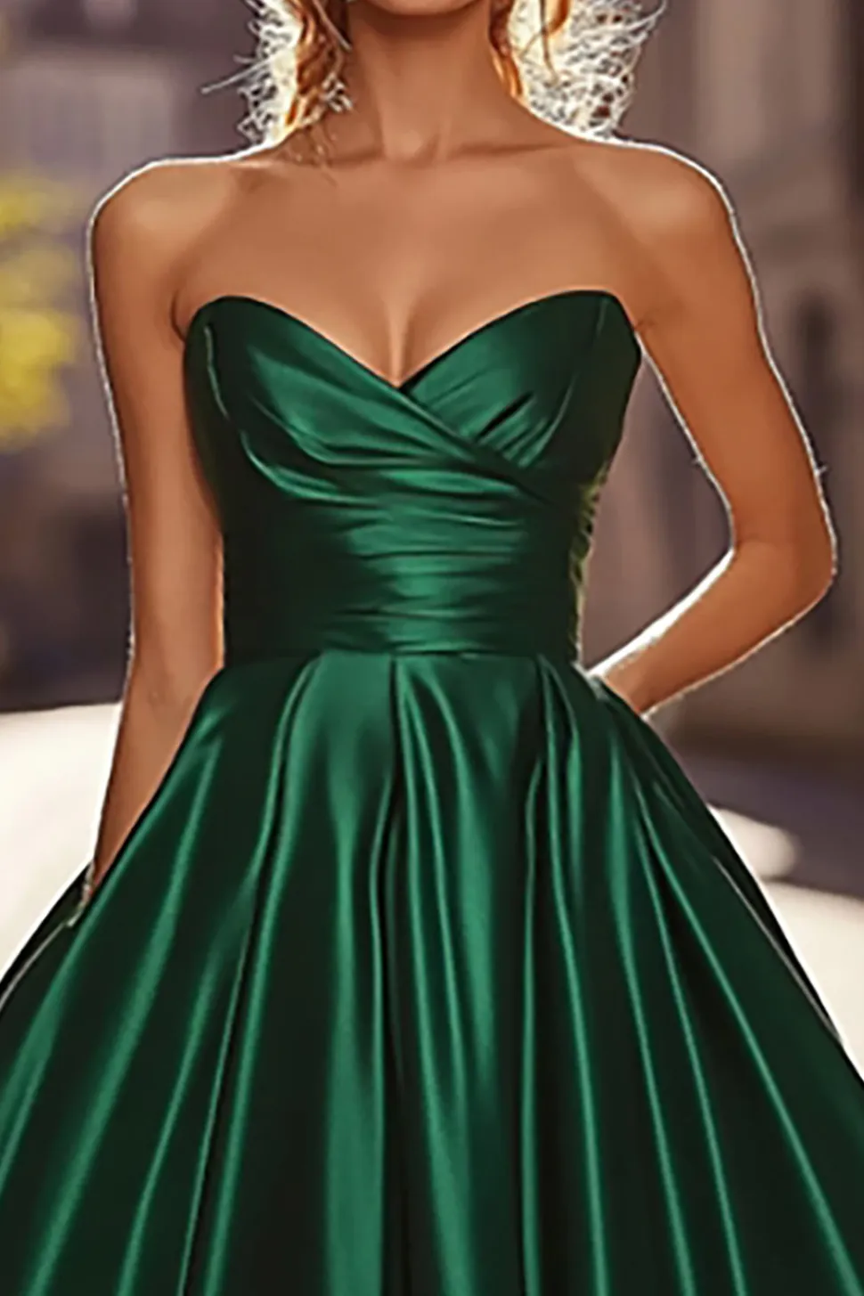 Vestidos Cerimónia Sem Alças Verde Escuro Cetim Longo