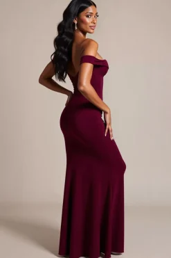 Vestidos Cerimónia Sereia Borgonha Fora do Ombro Longo