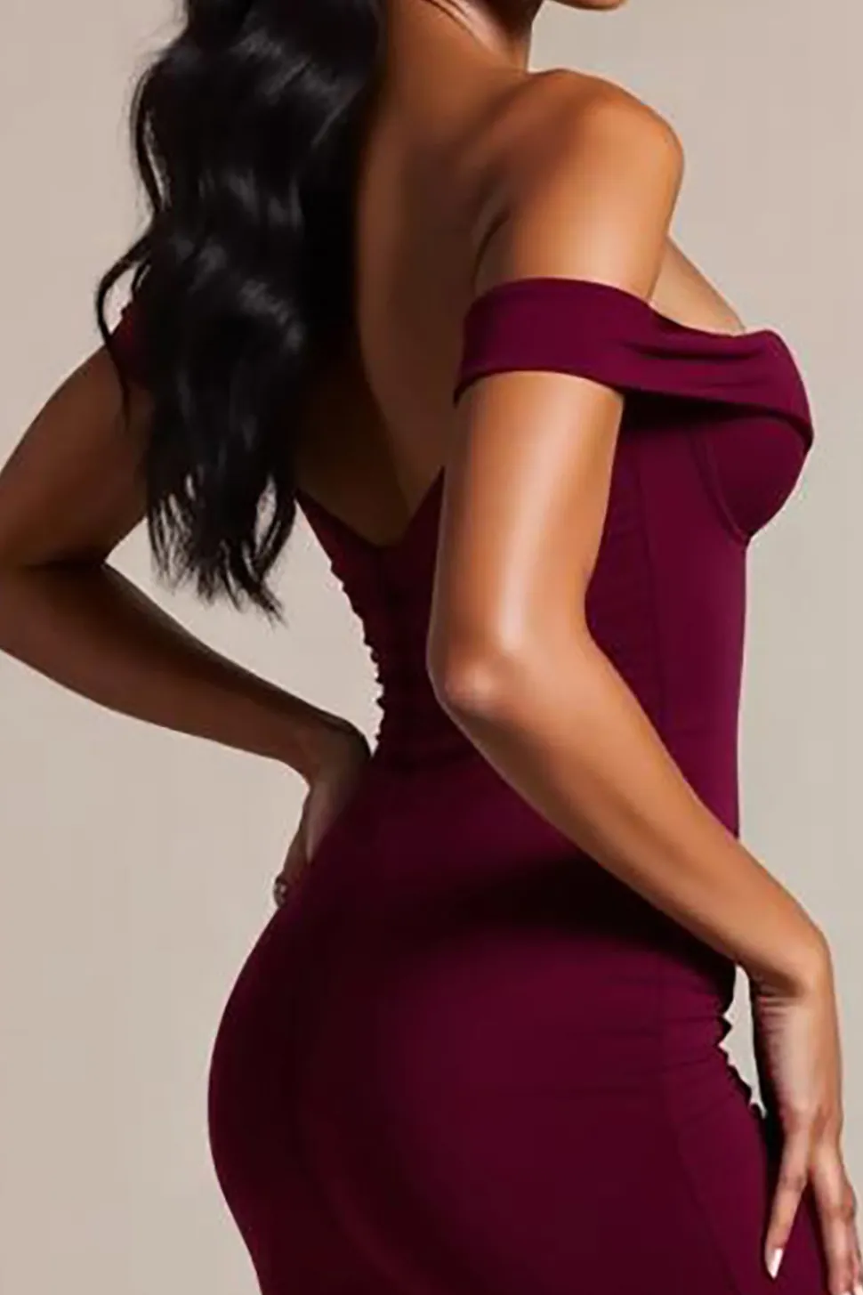 Vestidos Cerimónia Sereia Borgonha Fora do Ombro Longo