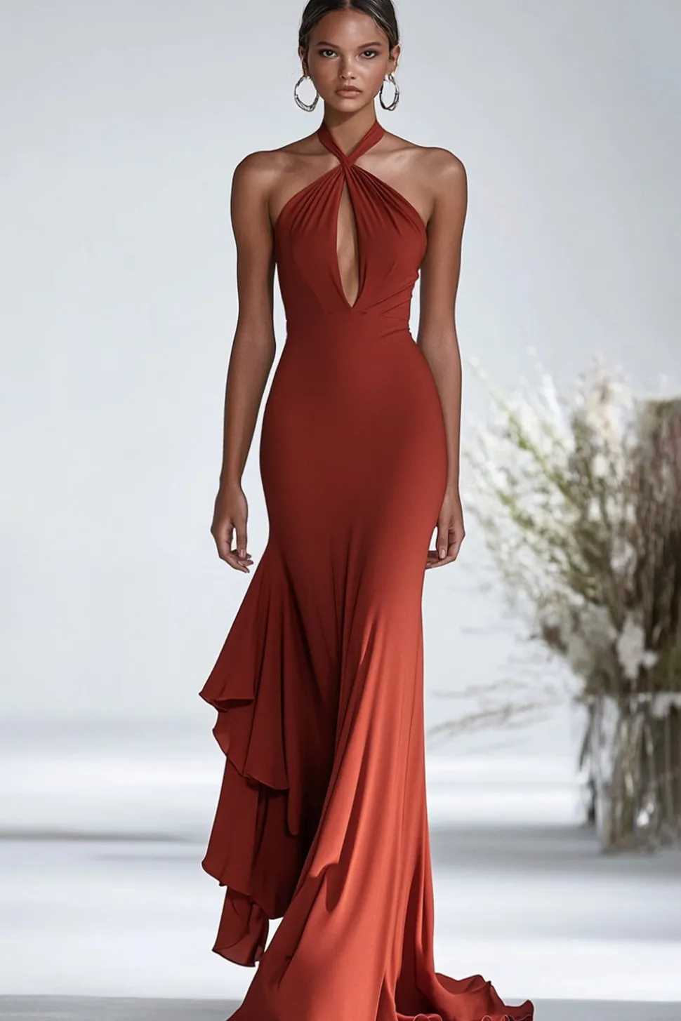 Vestidos Cerimónia Terracota Longo Cabeçada Sereia