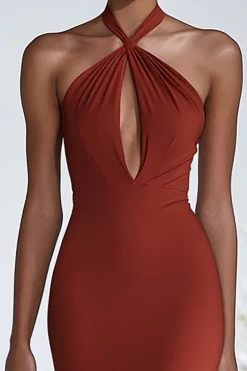 Vestidos Cerimónia Terracota Longo Cabeçada Sereia