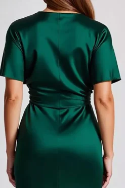 Vestidos Cerimónia Verde Escuro Longo Cetim Mangas Curtas