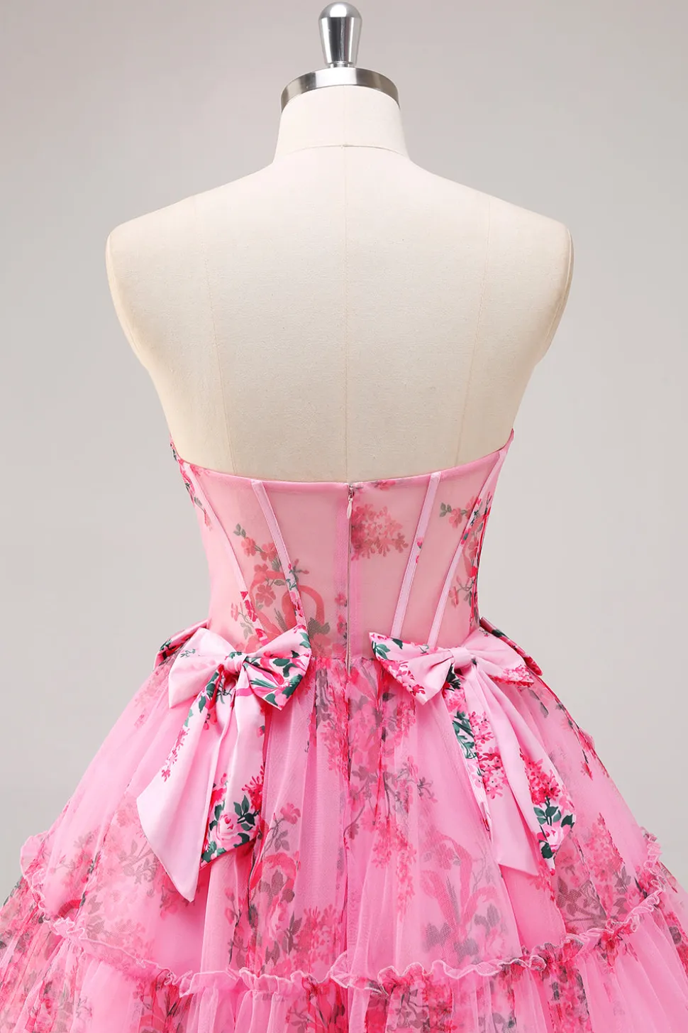 Vestidos Cocktail Floral Fúcsia Curto/Mini Linha-A Alças Finas Arco