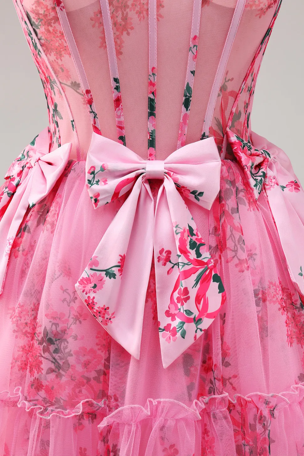 Vestidos Cocktail Floral Fúcsia Curto/Mini Linha-A Alças Finas Arco