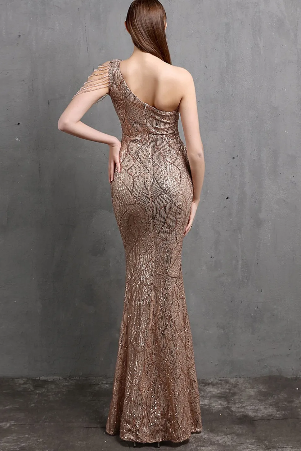 Vestidos de baile de sequin de sereia de ouro um ombro