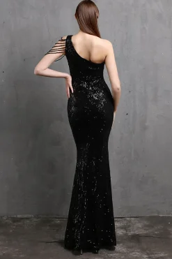Vestidos de baile de sequin de sereia de ouro um ombro