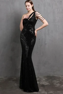 Vestidos de baile de sequin de sereia de ouro um ombro