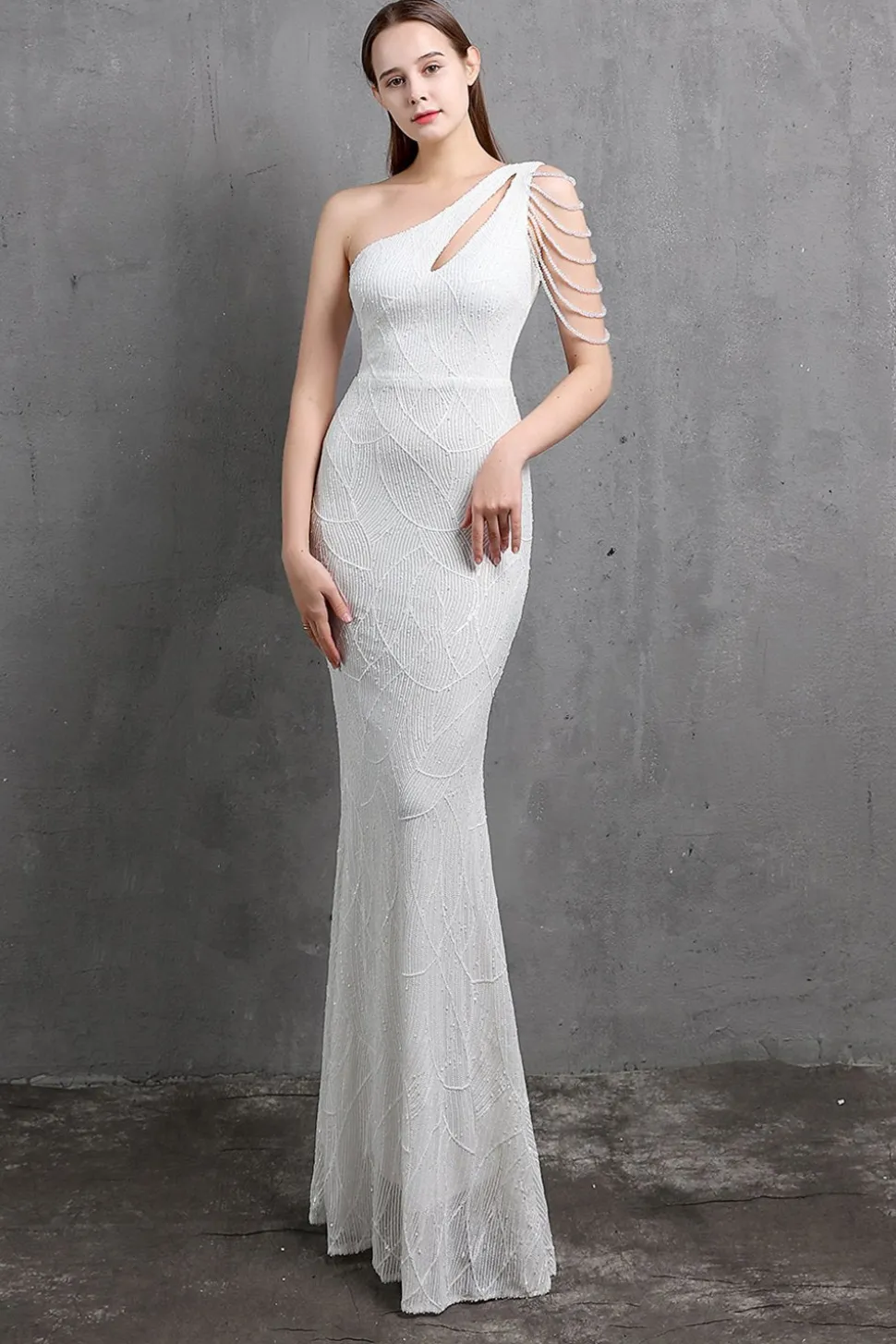 Vestidos de baile de sequin de sereia de ouro um ombro