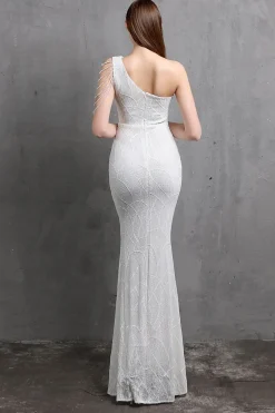 Vestidos de baile de sequin de sereia de ouro um ombro