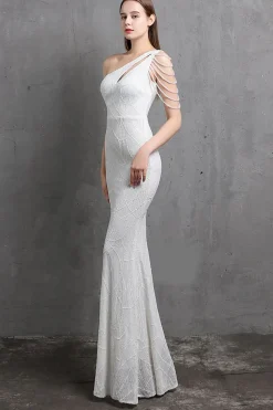 Vestidos de baile de sequin de sereia de ouro um ombro