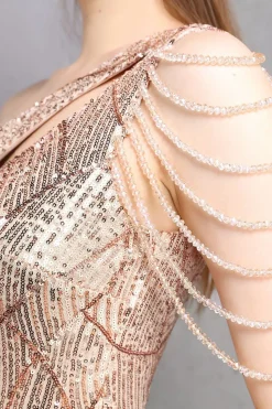 Vestidos de baile de sequin de sereia de ouro um ombro