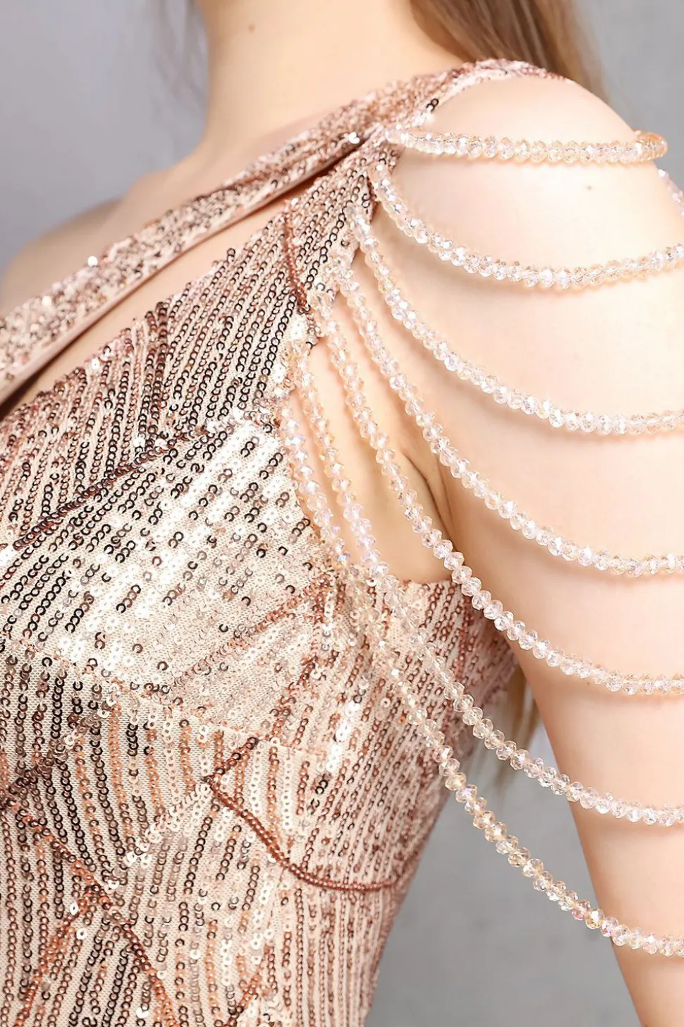 Vestidos de baile de sequin de sereia de ouro um ombro