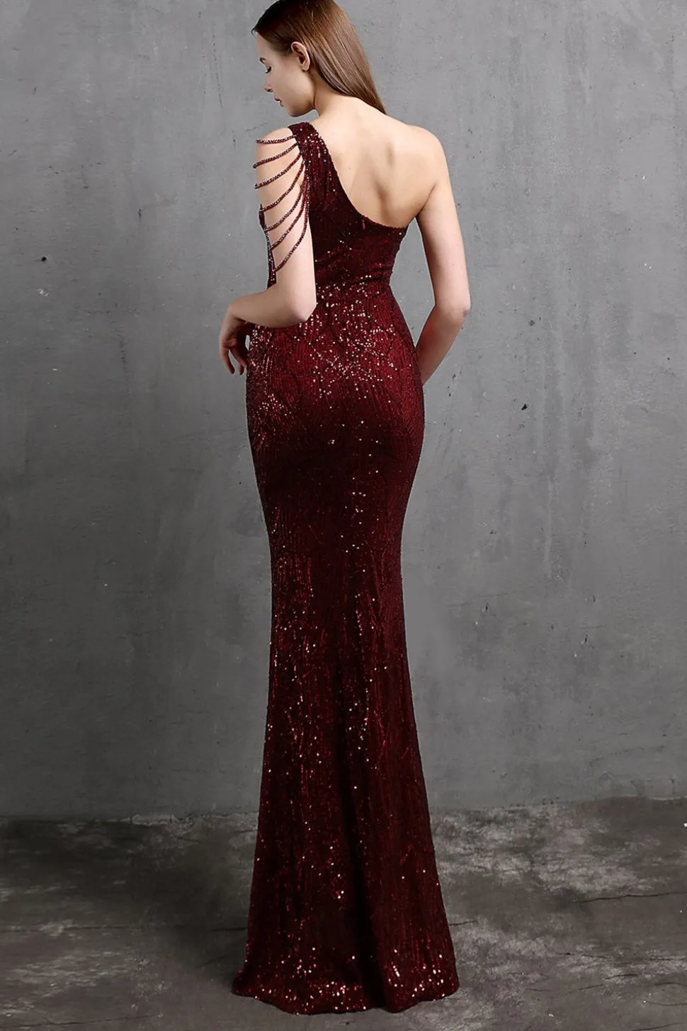Vestidos de baile de sequin de sereia de ouro um ombro